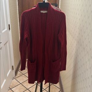 Loft Open Front Red  Ribbed Cardigan NWOT Small